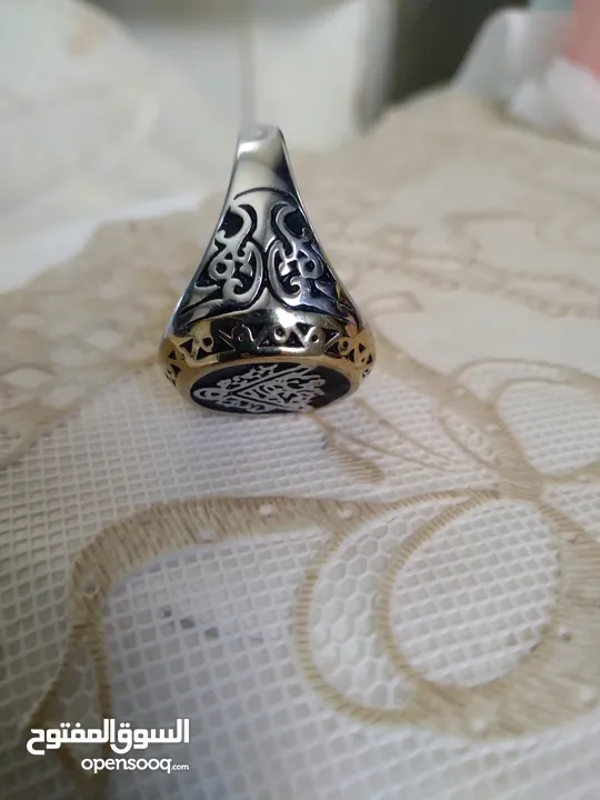 خاتم فضه مذهب شغل يدوي
