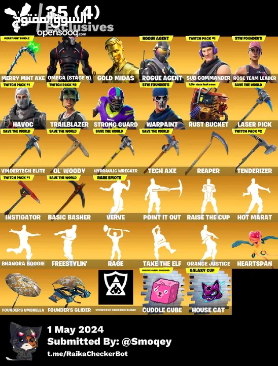 Fortnite rare account with both twitch prime skins and OG save the world (power level 80) stacked