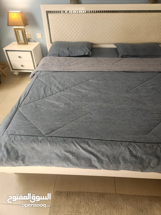 King size bed with mattress,  2 side tables