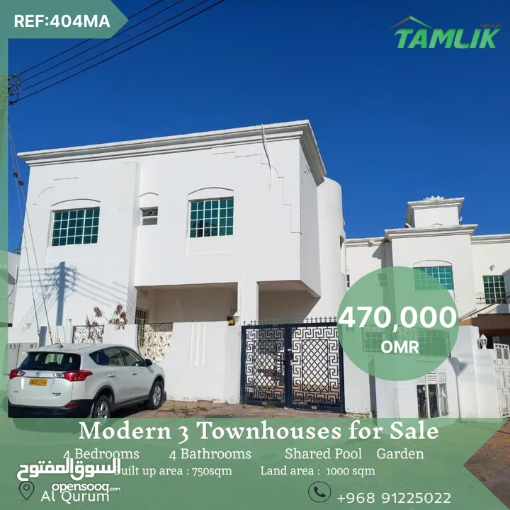 Modern 3 Townhouses for Sale in Al Qurum REF 404MA
