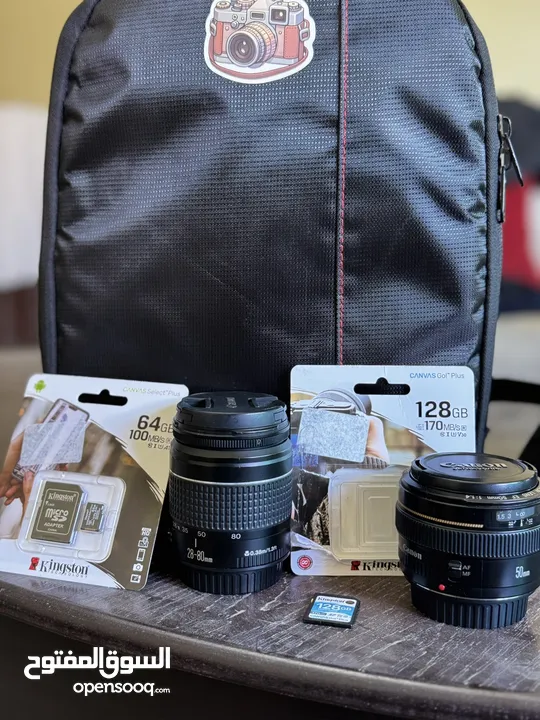 عدسات للبيع وشنتة وميموري عدسة 50mm 1.4 وعدسة 28/80