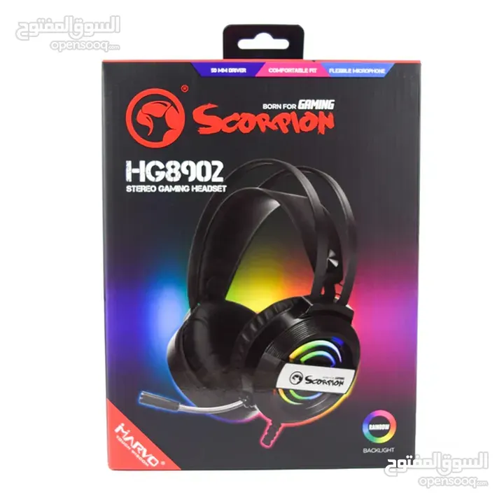 سماعات رأس هيدسيت جيمنج اصليه سلكي للكومبيوتر MARVO SCORPION HG8902 STEREO USB RGB GAMING HEADSET