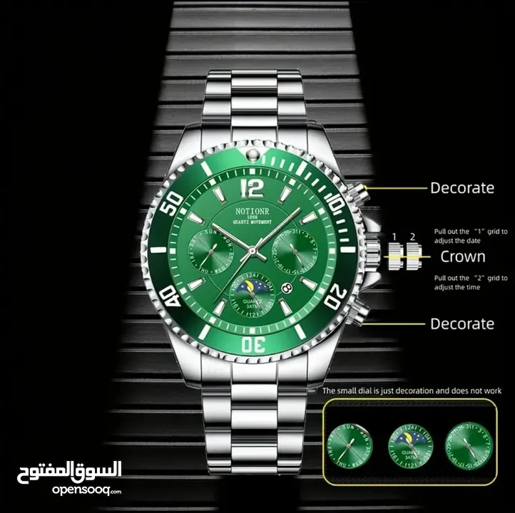 NOTIONR Men's Watch, Stainless Steel Watches, Fashion Calendar Luminous Quartz Watch
