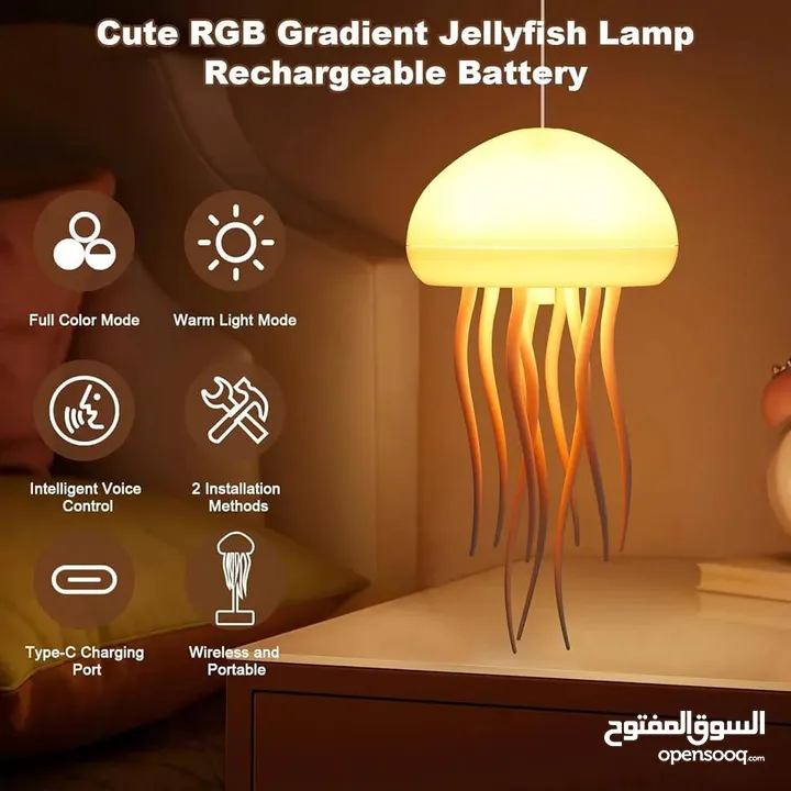 تيبل لامب جيلي ليد قنديل البحر  مصباح LED على شكل قنديل البحر الراقص إضاءة ليلية هادئة وملونة ت