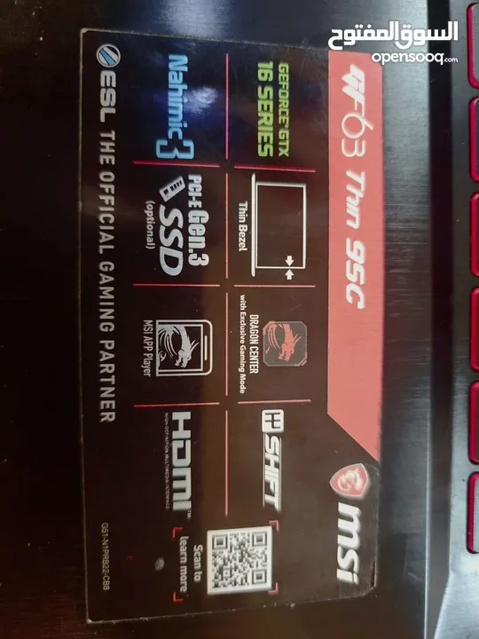 كمبيوتر محمول للألعاب Msi GF 63 رفيع SC i7 الجيل التاسع