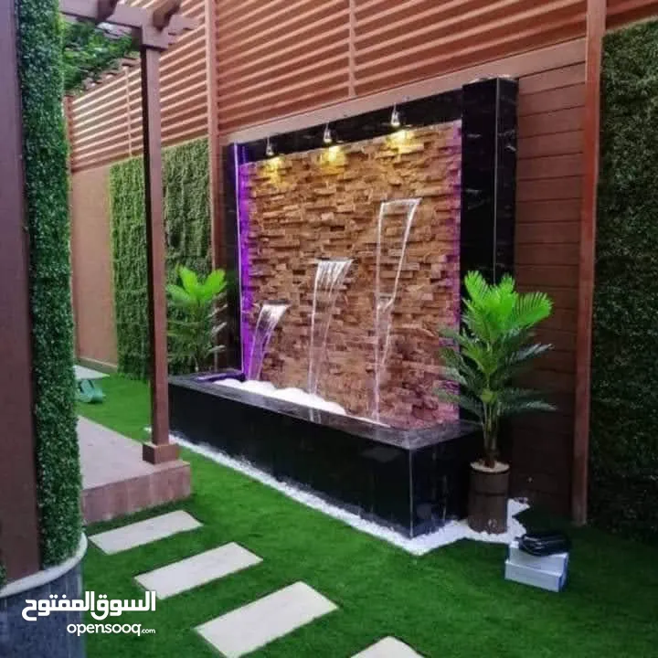 تنسيق الحدائق  نجيل بناء شلال نافورة باربكيو