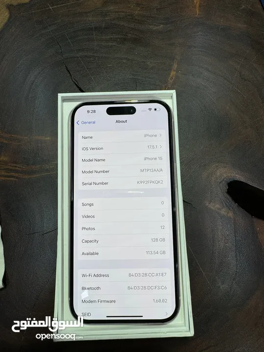 ايفون 15 مستعمل ، 128GB البطارية 94% ضمان ابل حتى 16/10/2024