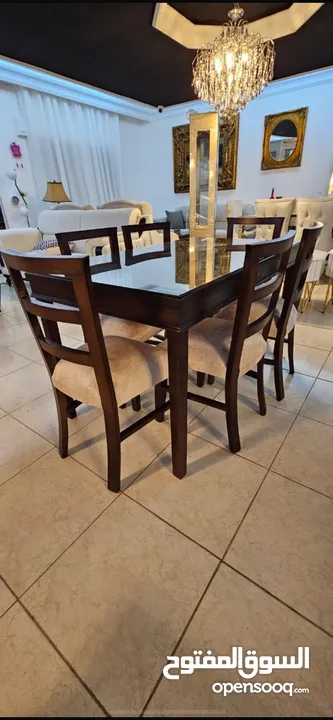 طاولة طعام 6 كراسي خشب زان ولاتيه الزجاج زجاج برونز انيق