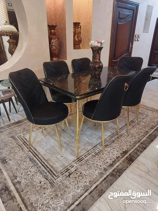 طاولة سفره خشب ارجل ستانلس ستيل و6 كراسي