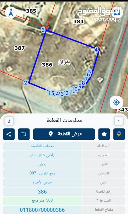 أرض مميزه للبيع على شارعين  في  شفا بدران / مرج الفرس