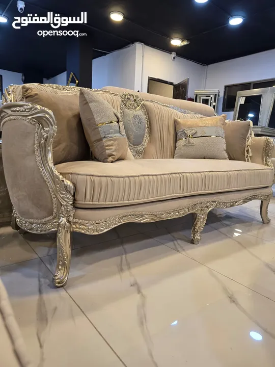 طقم كنب دمياطي  خشب زان قماش سليفا تحريف يدوي اعلى جودة من المصنع لبيتك
