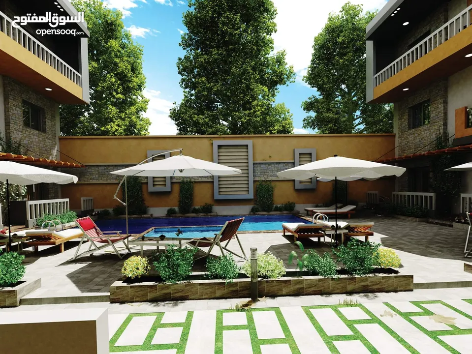 شقة للبيع في كمبوند فيرونا السياحي، غرفتين و صالة، حمام سباحة للكبار و الأطفال