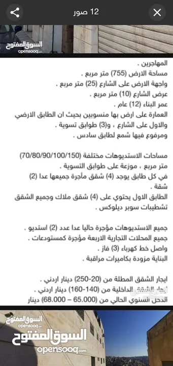 فرصة استثمار اكثر من رائعة سعر لقطة  في جبل عمان عمارة سكنية بدخل اكثر من 10% سنوي