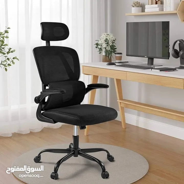 كرسي مكتب مريح من دبليو دبليو اي بارتفاع قابل للتعديل مع دعم لاسفل الظهر ومسند ظهر مرتفع