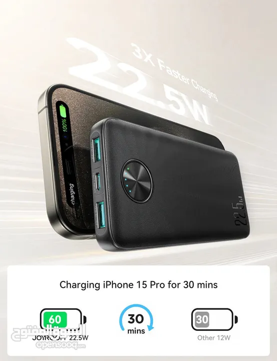 Joyroom 22.5W Fast Charging Power Bank 10000mAh with LED Display - Black بور بانك جوي رووم كفالة 18