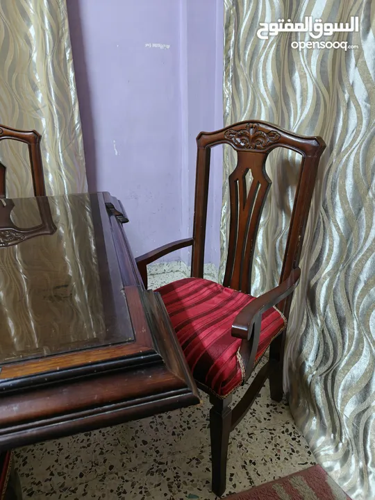 طاولة سفرة 8 كراسي خشب زان تقيل مع زجاج