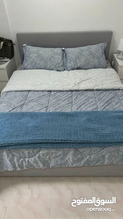 IKEA Upholstered bed, 2 storage boxes 160x200 cm.  سرير ايكيا منجد مع درجين  تخزين مع فرشة نوع ممتاز