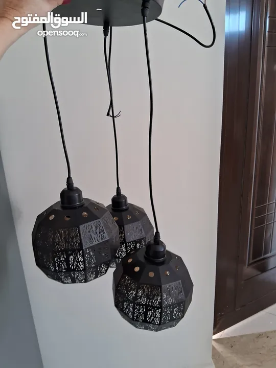 hanging ceiling chandelier, black metal with bulbs...2 available