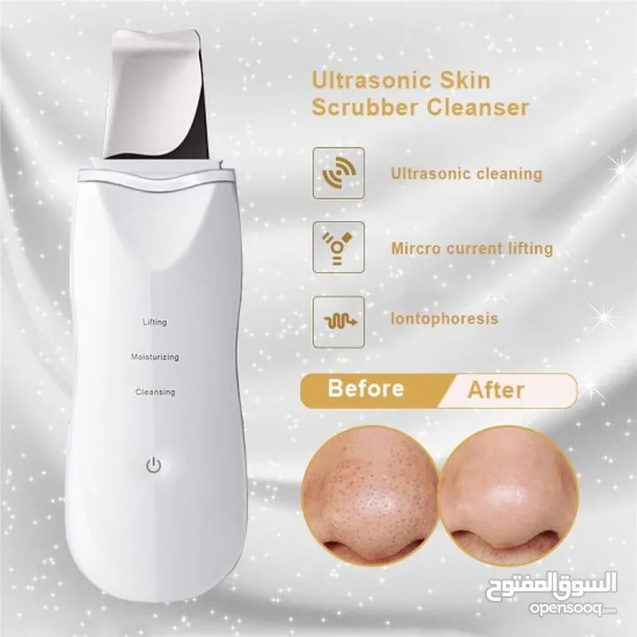 جهاز تنظيف البشرة بعمق بالموجات التراسونيك تنظيف الزيوان و الجلد سكن سكرابر Ultrasonic Skin Scrubber