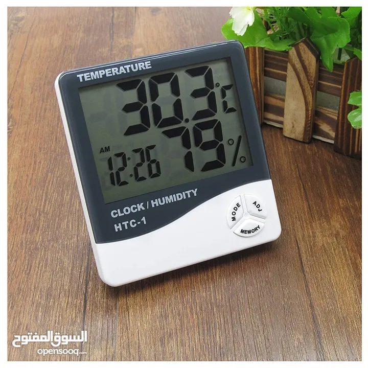 جهاز فحص الحرارة والرطوبة مع ساعة  Digital Hygrometer Thermometer Humidity Meter With Clock LCD