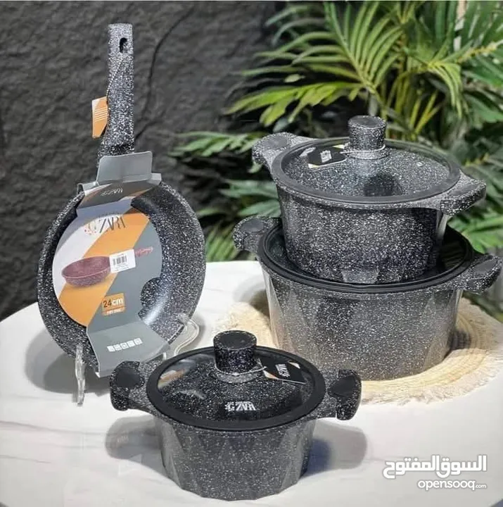 طناجر Golden Zara ماركة مشهورة بجودتها العالية!  الطقم يتضمن 3 طناجر + مقلى  النوعية الثقيلة