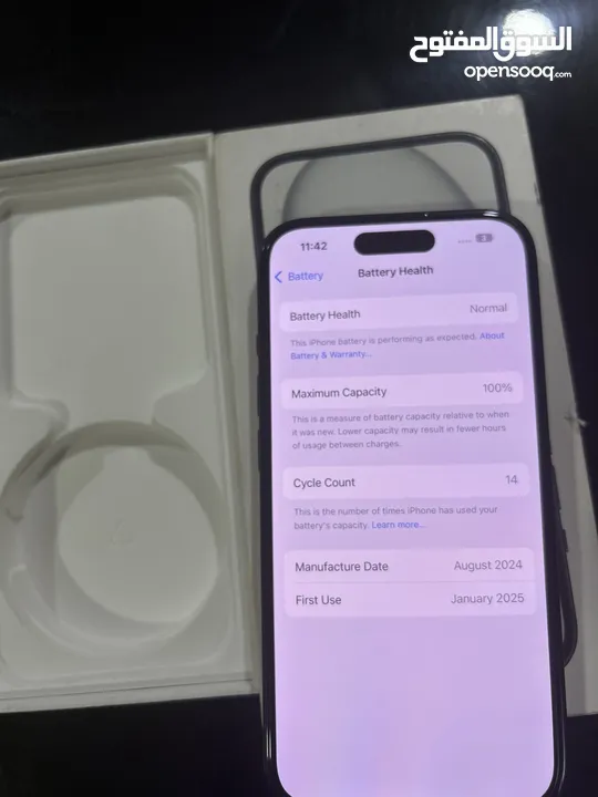 ايفون 15 128gb الجهاز جديد مكفول ابل لشهر 1 2026 مشحون 14 مرة فقط