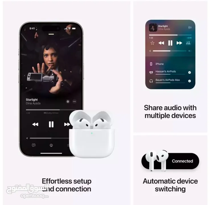 Apple AirPods 4 With Active Noise Cancellation,White سماعة ابل اير بودز الجيل الرابع 4 مع عزل الصوت