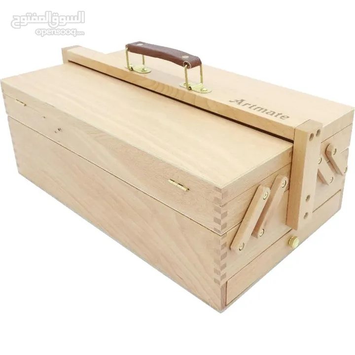 Art Box with 3 Layer Tray and Drawer Wood Natural