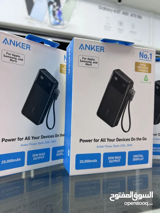 PowerBank ANKER 20K mAh (type-c 30w) باوربانك انكر الاصلي 20 الف مل امبير سلك شاحن مرفق (شاشة عرض)