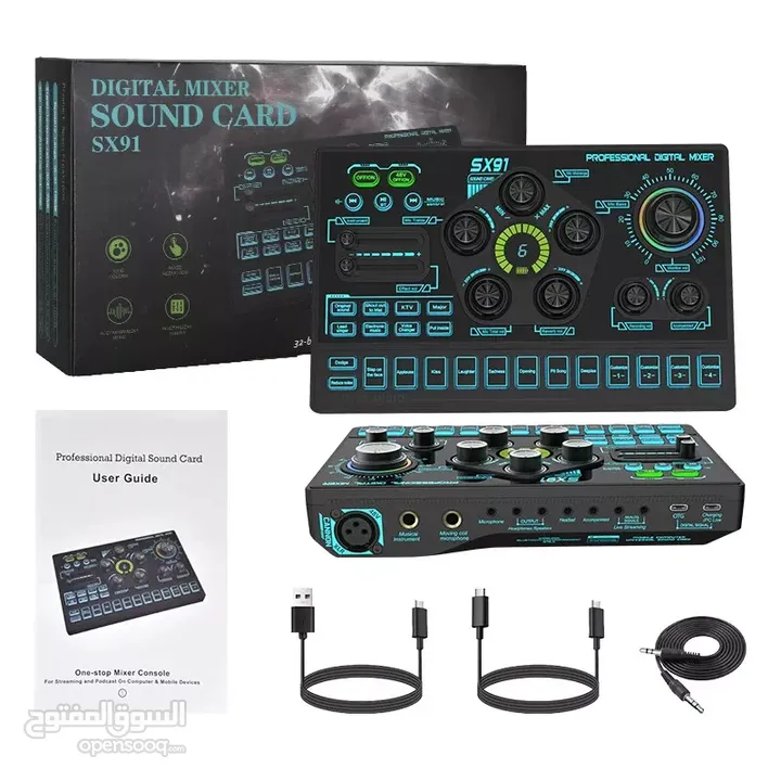 SX91 48V Audio Mixer with Voice changer,Podcast Mixer,Sound Card مكسر صوت احترافي مكفول