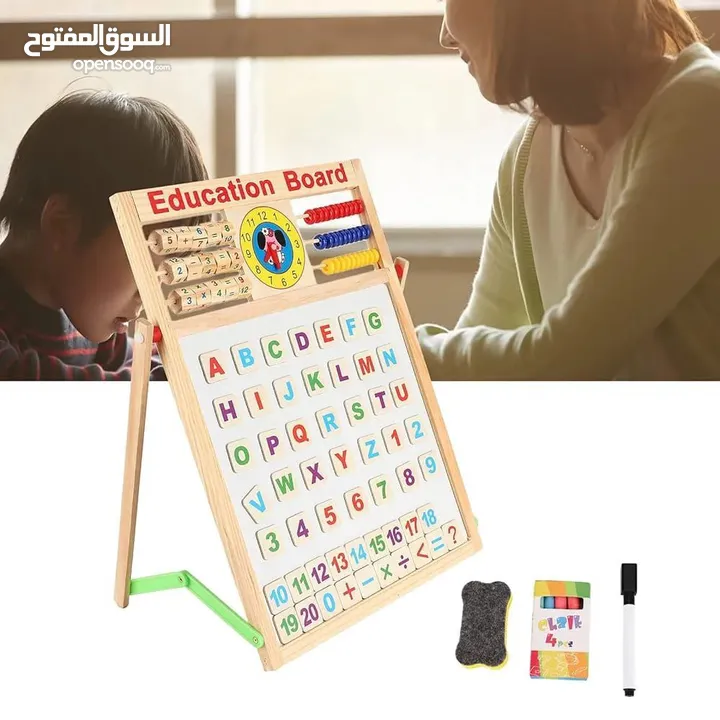 لوح تعليمي خشب وجهين متعدد الوظائف  وجع وايت بورد  وجه طباشير  الأحرف الانجليزية كاملة  الارقام كامل