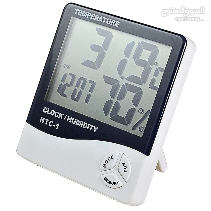 جهاز فحص الحرارة والرطوبة مع ساعة  Digital Hygrometer Thermometer Humidity Meter With Clock LCD