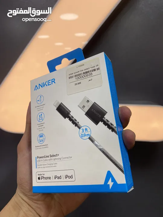 وصلة شحن انكر  مكفوله 18 شهر  Anker power line select usd3 ft  0.9m  قماش  Made for iPhone +ipad