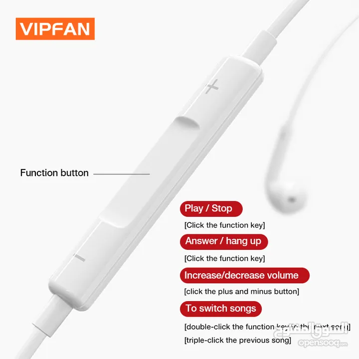 سماعه اذن اصلي  مدخل AUX 3.5 عالي الجودة  AUX Input VFan M04 Earphone Original Lightning Chip