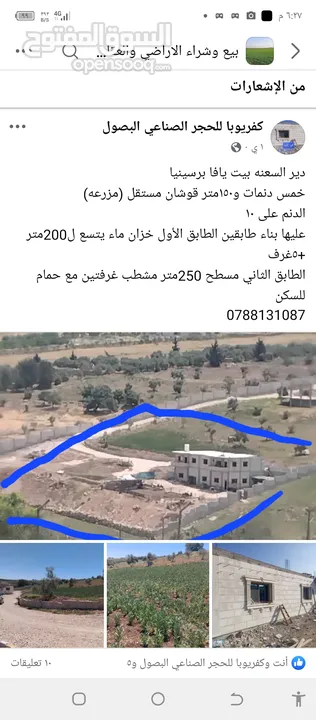ارض للبيع في دير السعنه برسينيا 5دنمات