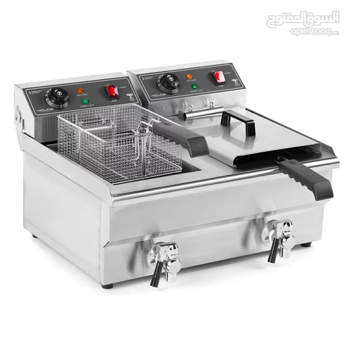 قلاية كهربائية مزدوجة ستانلس ستيل مع حنفيات لتصفية الزيت – بسعر 2000 شيكل