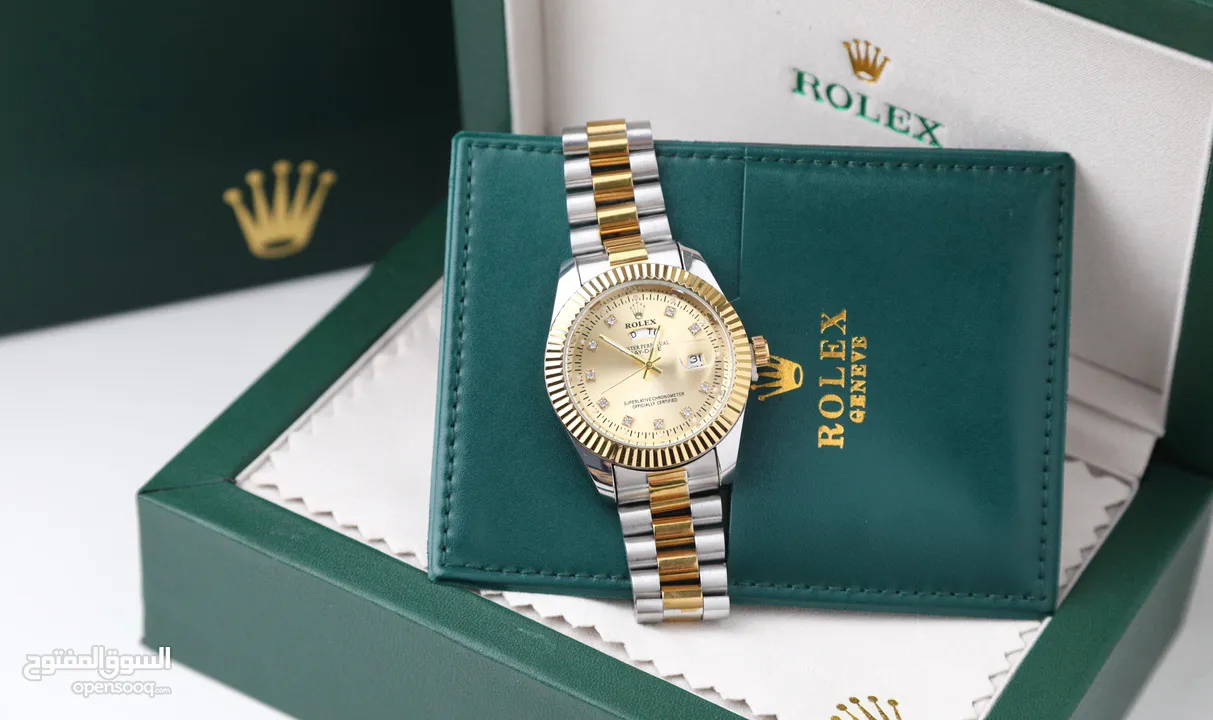 ساعات Rolex ستيل + جلد مع بكج رولكس لساعة وبطاقة كفالة لمدة سنة كاملة من تاريخ الاستلام  تواصل واتس