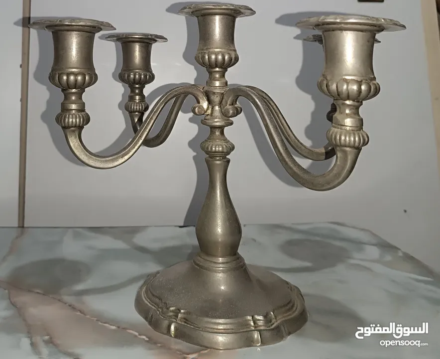 شمعدان فضة كلاسيكي خماسي – تصميم أنتيكا أنيق