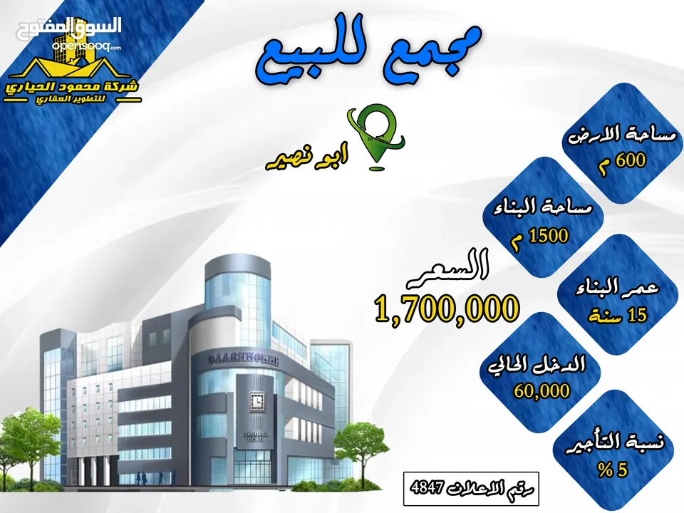 رقم الاعلان (4847) مجمع تجاري للبيع في ابو نصير قرب ادارة السير