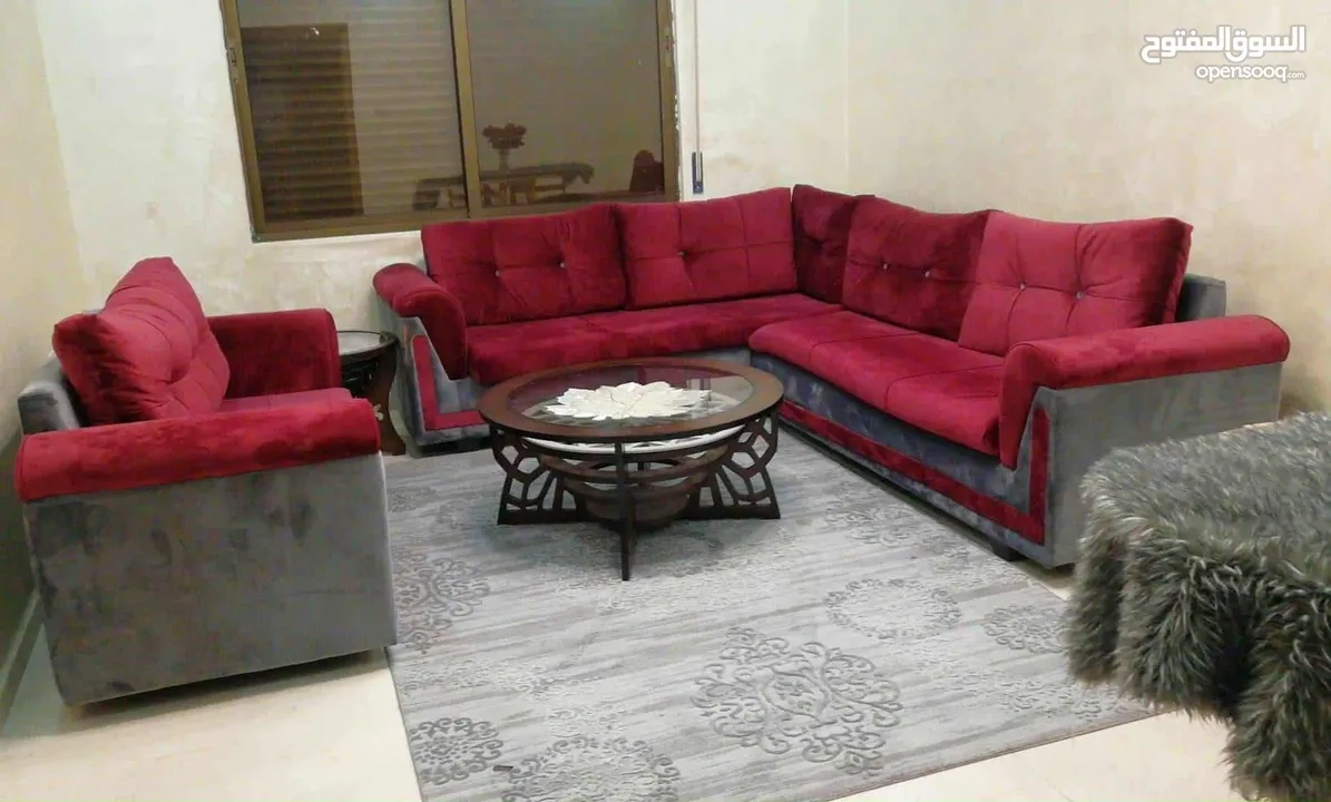 كنب دب امريكي لون بني وكورنر خمري  حالته ممتازه