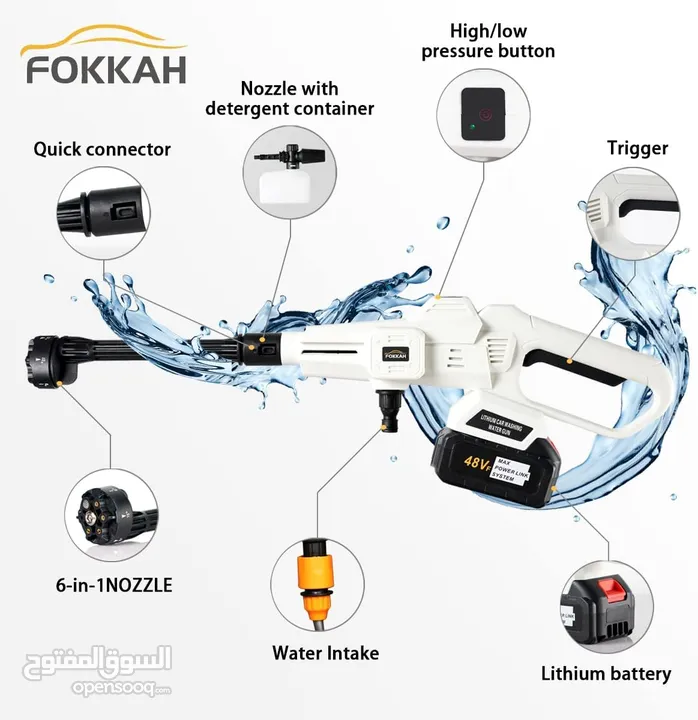 OKKAH 6 in 1 Multi-function Sprinkler Car Pressure Washer,Max 950 PSI Household Cordless High Pressu