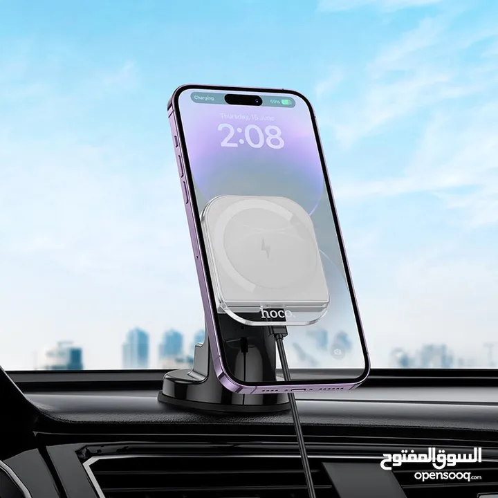 Hoco HW18 Car Holder with wireless charger 15w شاحن سيارة لاسلكي من شركة هوكو بقوة 15 واط