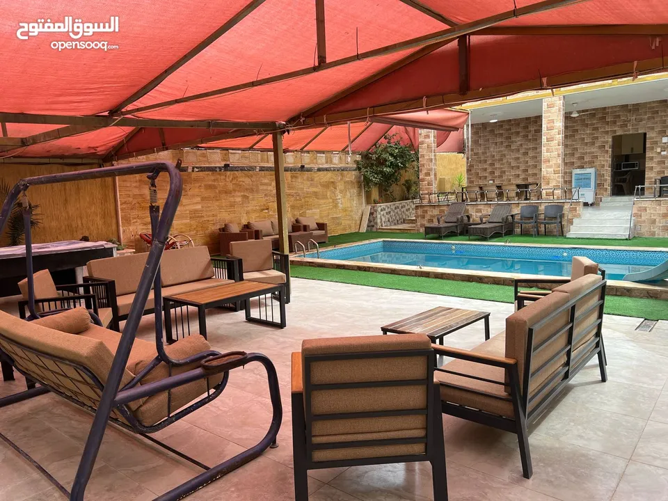 شاليه و مزرعه للايجار بالغور 50 دينار مسبح مدفأ 4*8 بدون عربون مع بلياردو و ترامبولين