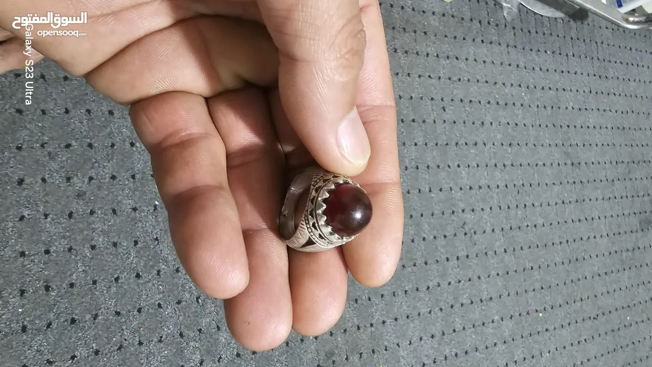 خاتم فضه اراني مقاس 23 22 حجر عقيق