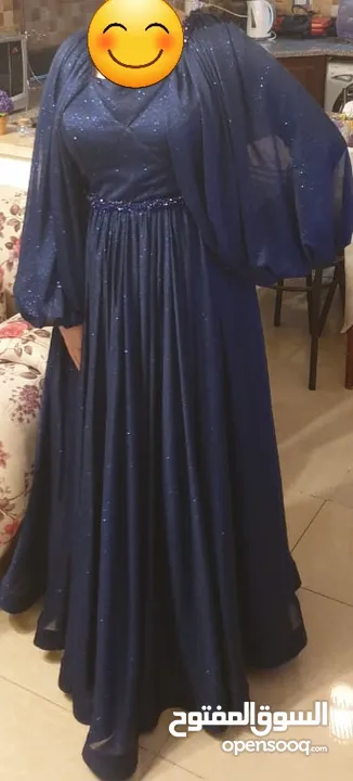 فستان تركي لون كحلي بلمعة مبطن وطبقة نفاش  مقاس 46