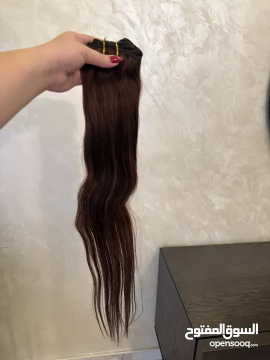 شعر طبيعي 100/100 جديد غير مستعمل (كلبسات 8 قطع ) لون بني