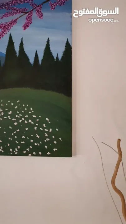 لوحة جبلية فنية بألوان هادئة – رسم يدوي مميز - رسم لوحات