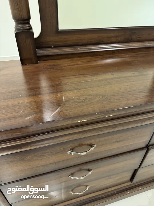 chest of drawers made of natural wood + bedside table