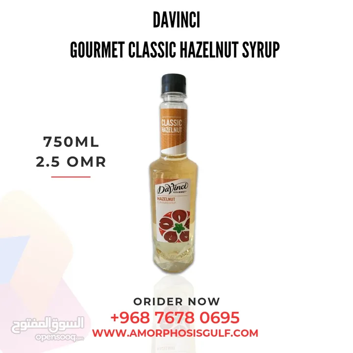 Davinci gourmet classic syrups, pink Himalayan salt, chocolate syrup, chocolate powder and mix berry