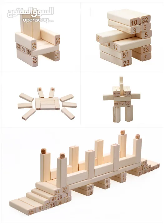 لعبة جينجا خشب البرج الخشبي الجينجا مكعبات بناء رقمية مكونة من 51 قطعة و مكعبات  الدومينو و الجينجا